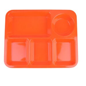 cabilock unbreakable divided plates, 5- compartment tray section plates food storage tray serving platter, microwave dishwasher safe, bpa free, lightweight, orange