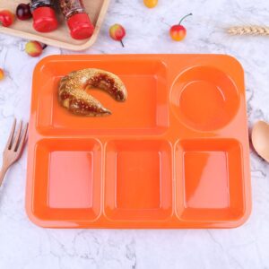 Cabilock Unbreakable Divided Plates, 5- Compartment Tray Section Plates Food Storage Tray Serving Platter, Microwave Dishwasher Safe, BPA Free, Lightweight, Orange