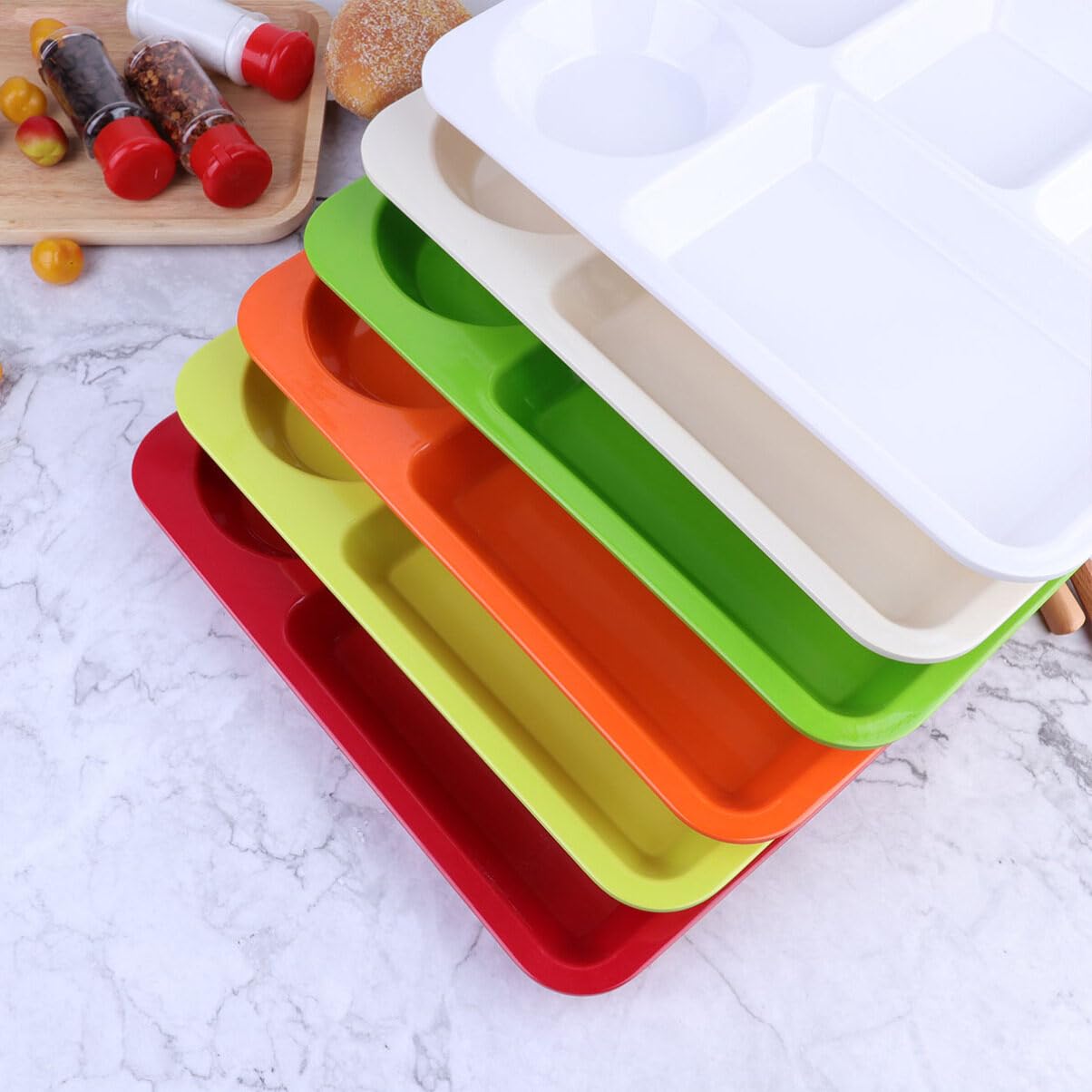 Cabilock Unbreakable Divided Plates, 5- Compartment Tray Section Plates Food Storage Tray Serving Platter, Microwave Dishwasher Safe, BPA Free, Lightweight, Orange