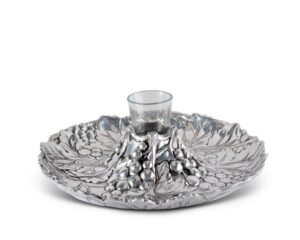 arthur court aluminum metal grape pattern tidbit cheese hors d'oeuvres tray with glass for toothpick - entertaining small platter 10 inch diameter x 2.25 inch tall