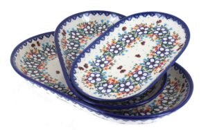 blue rose polish pottery scarlett 3 piece oval server set