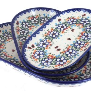 Blue Rose Polish Pottery Scarlett 3 Piece Oval Server Set