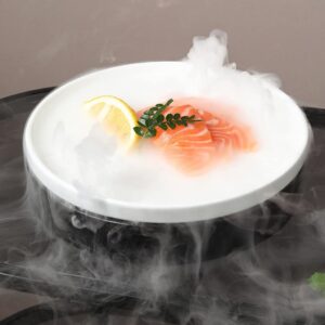 Seafood Sushi Sashimi Ice Tray Ceramic Platter Round Dry Ice Plate Personalized Smoke Dishes for Restaurant Hotel Home Multi-purpose (Size : Small)