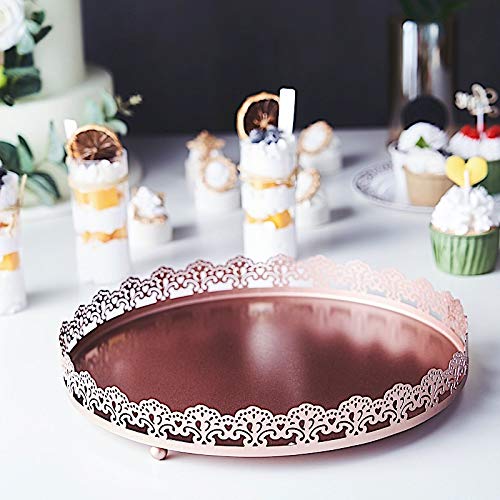 BalsaCircle 12-Inch Rose Gold Round Serving Trays Decorative Embossed Rim Dinner Wedding Reception Party Events Decorations Supplies