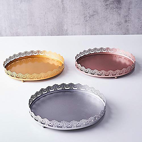 BalsaCircle 12-Inch Rose Gold Round Serving Trays Decorative Embossed Rim Dinner Wedding Reception Party Events Decorations Supplies