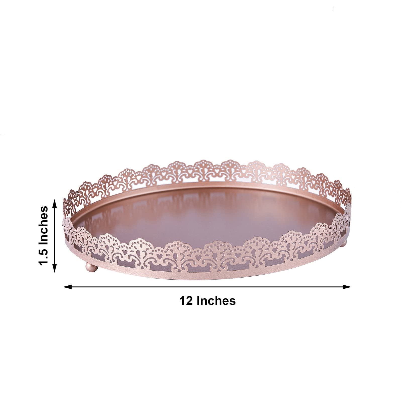 BalsaCircle 12-Inch Rose Gold Round Serving Trays Decorative Embossed Rim Dinner Wedding Reception Party Events Decorations Supplies