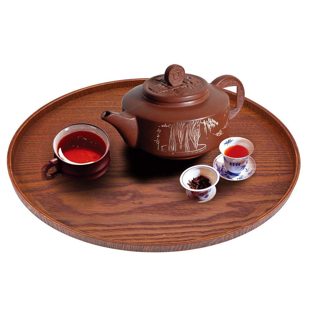 Round Serving Tray, Natural Wood Food Tray for Breakfast, Tea, Coffee Table and Dining Table