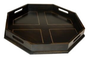 mountain woods antique black octagon ottoman wooden serving tray with handles | coffee/tea tray | cocktails tray | snacks tray - 22"x 22" x 2.5"