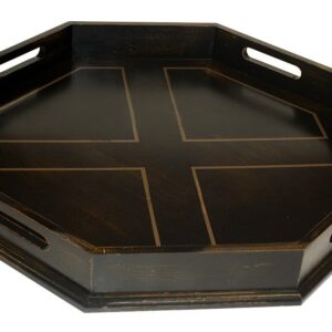 Mountain Woods Antique Black Octagon Ottoman Wooden Serving Tray with Handles | Coffee/Tea Tray | Cocktails Tray | Snacks Tray - 22"x 22" x 2.5"