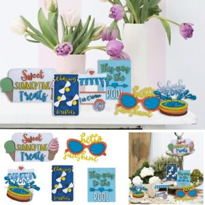 Summer Tiered Tray Decors Items Set Beach Party Decorations Wooden Sign Farmhouse (pool theme)