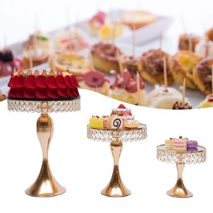 TBVECHI 3pcs Cake Stands Set, Metal Cupcake Holder with Hanging Crystal Dessert Display Plate Decor Serving Platter for Party Wedding Birthday Baby Shower Celebration Home Decoration (Gold)