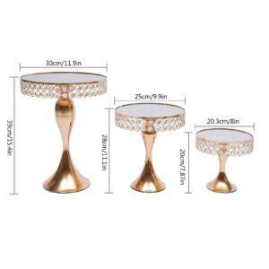 TBVECHI 3pcs Cake Stands Set, Metal Cupcake Holder with Hanging Crystal Dessert Display Plate Decor Serving Platter for Party Wedding Birthday Baby Shower Celebration Home Decoration (Gold)