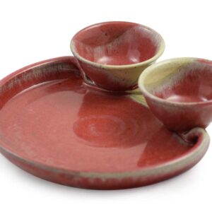 American Made Stoneware Pottery Chip and Dip Tray in Red Delicious (11.5" Double Dip)