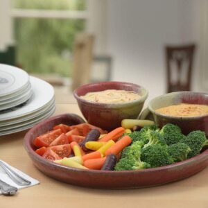 American Made Stoneware Pottery Chip and Dip Tray in Red Delicious (11.5" Double Dip)