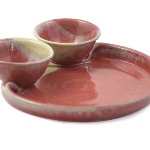 American Made Stoneware Pottery Chip and Dip Tray in Red Delicious (11.5" Double Dip)