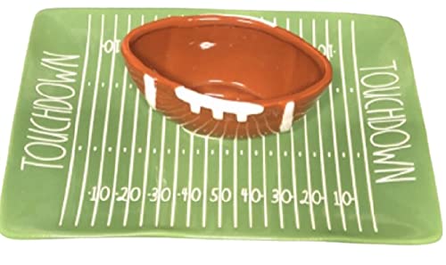 Rae Dunn by Magenta TOUCHDOWN Football Themed Ceramic Chip & Dip Tray 10”x 7"