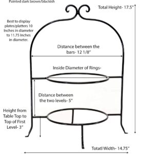 Laredo Import Wrought Iron Two Tier Plate Rack, 8 Inch Diameter Rings-17.5 Inches High