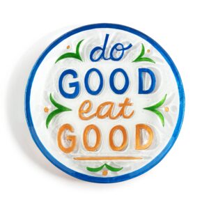 demdaco do good eat good blue and orange 11 inch fused glass round serving plate platter