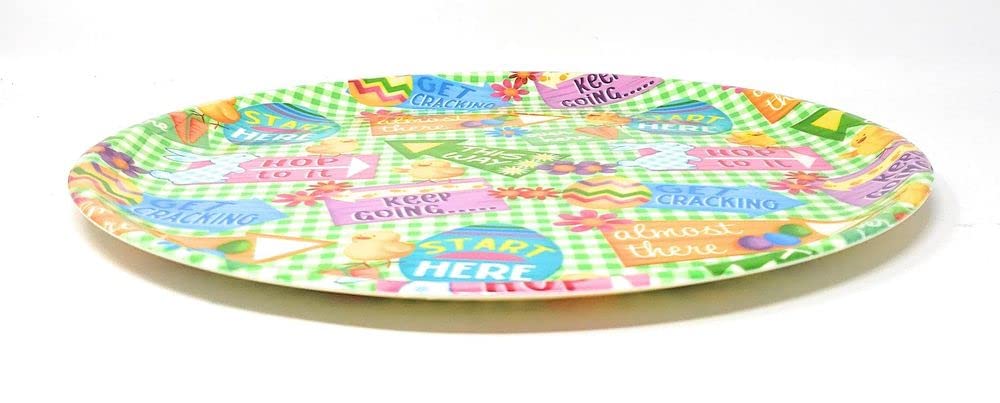 Ja'cor Round Easter Serving Platter 13.5" Large Melamine Platters Trays Reusable Plastic Plates for Parties Entertaining, BPA Free Decorative Easter Eggs Design Kichen Dinnerware