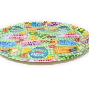 Ja'cor Round Easter Serving Platter 13.5" Large Melamine Platters Trays Reusable Plastic Plates for Parties Entertaining, BPA Free Decorative Easter Eggs Design Kichen Dinnerware