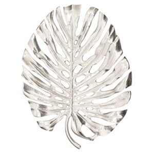 torre & tagus lux monstera leaf nickel plated 19"l wall platter - silver