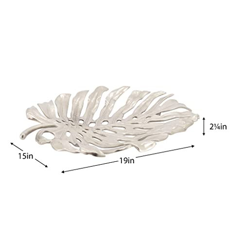 Torre & Tagus Lux Monstera Leaf Nickel Plated 19"L Wall Platter - Silver