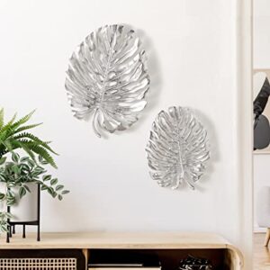 Torre & Tagus Lux Monstera Leaf Nickel Plated 19"L Wall Platter - Silver