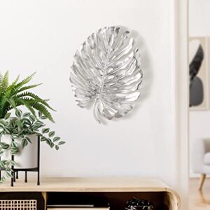 Torre & Tagus Lux Monstera Leaf Nickel Plated 19"L Wall Platter - Silver