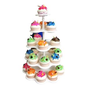5 tier cupcake stand holds 27 cupcakes holder round dessert tower tree display for wedding birthday tea party home plastic white