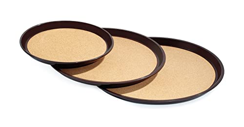 G.E.T. Enterprises Brown 16" Round Cork Lined Tray, Break Resistant Polypropylene Serving Trays Collection RCT-16-BR (Pack of 12)