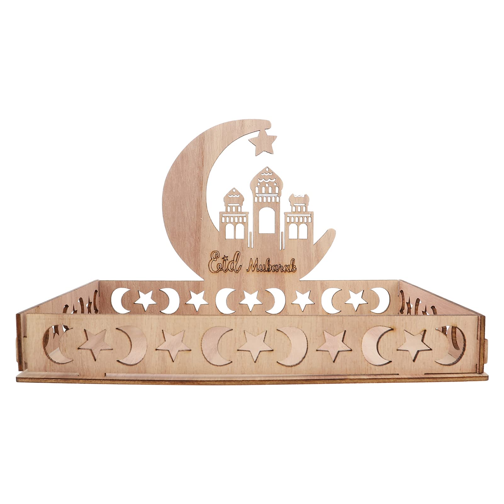 Table Tray Ramadan Mubarak Wooden Serving Tray: Eid Mubarak Moon Castle Tableware Tray Muslim Islam Party Serving Platter for Dessert Snacks Fruit Food Dessert Trays