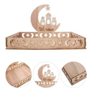 Table Tray Ramadan Mubarak Wooden Serving Tray: Eid Mubarak Moon Castle Tableware Tray Muslim Islam Party Serving Platter for Dessert Snacks Fruit Food Dessert Trays