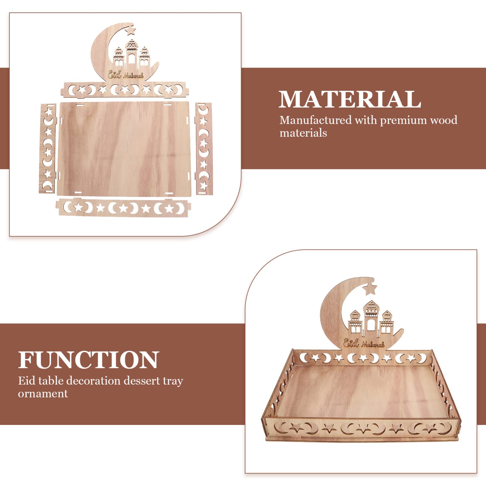 Table Tray Ramadan Mubarak Wooden Serving Tray: Eid Mubarak Moon Castle Tableware Tray Muslim Islam Party Serving Platter for Dessert Snacks Fruit Food Dessert Trays