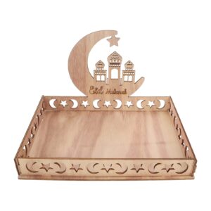 Table Tray Ramadan Mubarak Wooden Serving Tray: Eid Mubarak Moon Castle Tableware Tray Muslim Islam Party Serving Platter for Dessert Snacks Fruit Food Dessert Trays