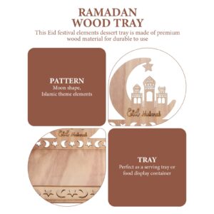 Table Tray Ramadan Mubarak Wooden Serving Tray: Eid Mubarak Moon Castle Tableware Tray Muslim Islam Party Serving Platter for Dessert Snacks Fruit Food Dessert Trays