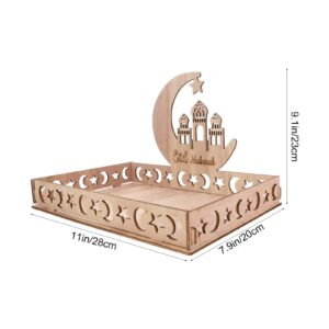 Table Tray Ramadan Mubarak Wooden Serving Tray: Eid Mubarak Moon Castle Tableware Tray Muslim Islam Party Serving Platter for Dessert Snacks Fruit Food Dessert Trays