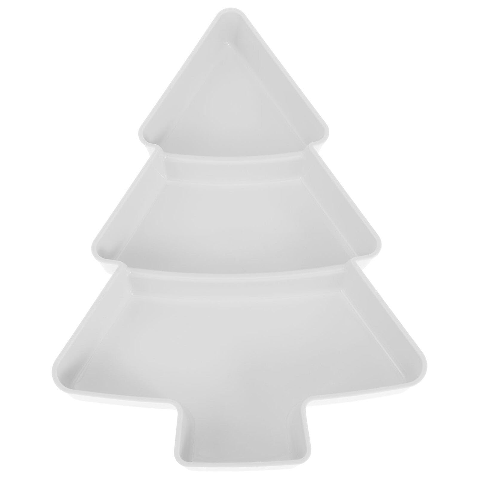 Tofficu Creative Christmas Tree Shape Serving Platter Fruit Plate Household Plastic Nuts Snacks Plates Portable Dishes Serving Tray for Xmas Holiday Party (White)