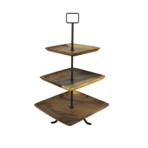 polished wood 3 tier square shaped serving tray