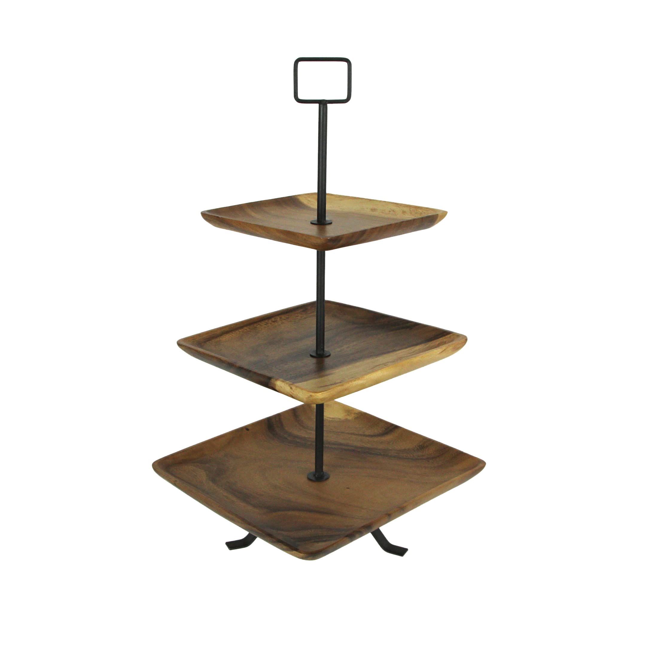Polished Wood 3 Tier Square Shaped Serving Tray