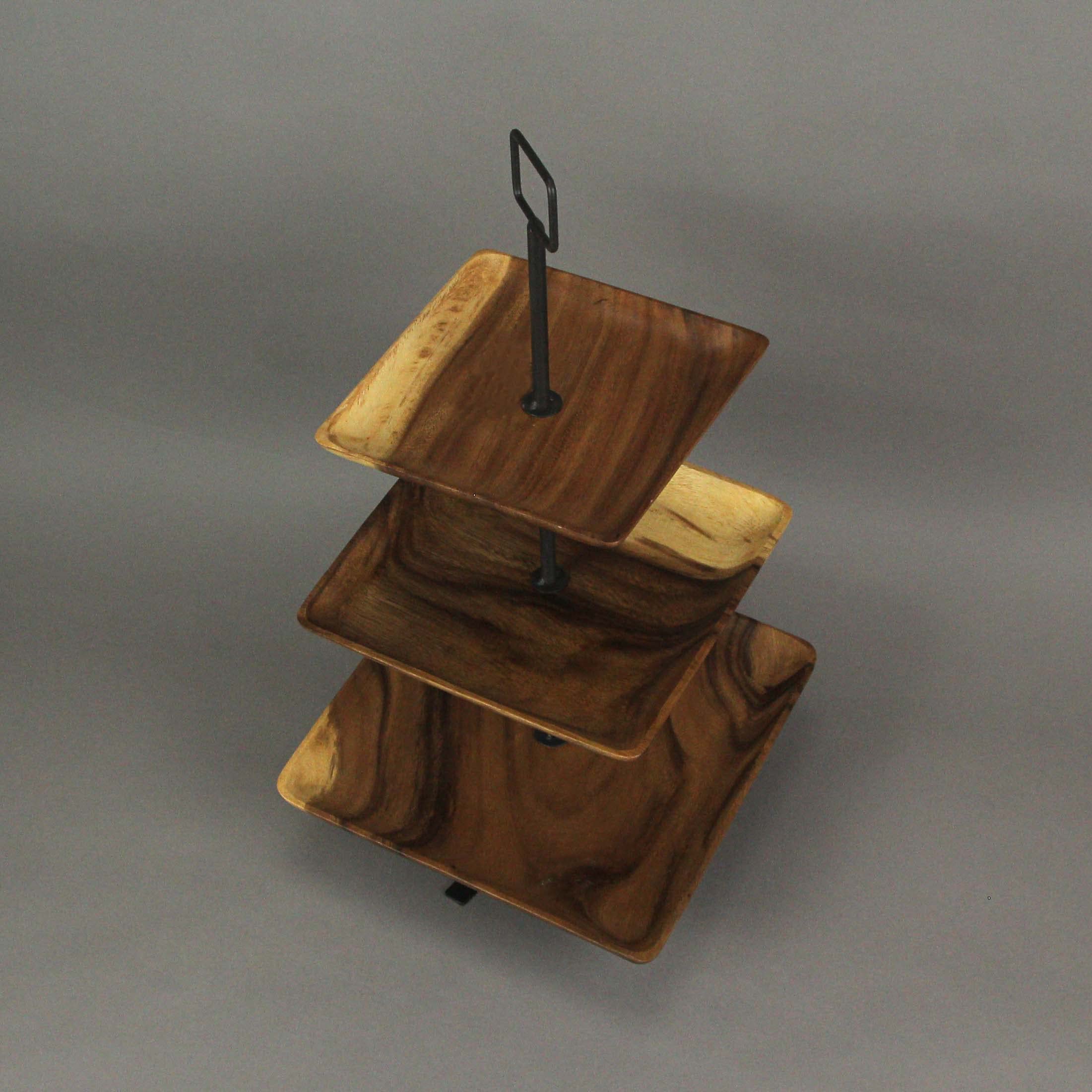 Polished Wood 3 Tier Square Shaped Serving Tray