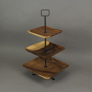 Polished Wood 3 Tier Square Shaped Serving Tray