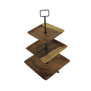 Polished Wood 3 Tier Square Shaped Serving Tray