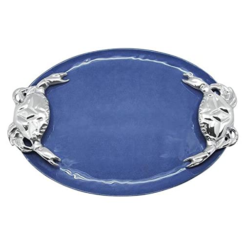 Mariposa Cobalt Crab Handle Serving Tray, One Size, Blue