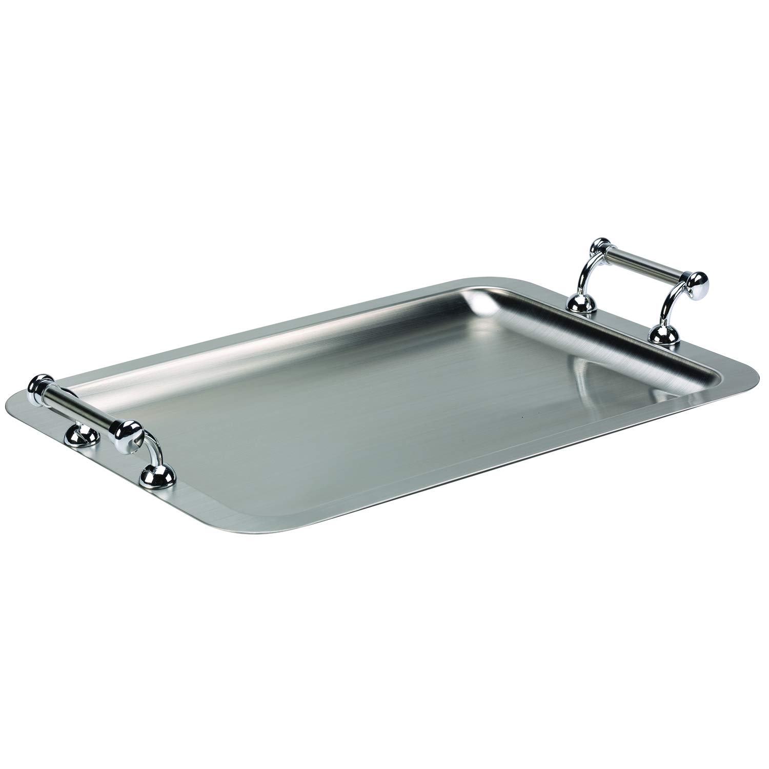 Service Ideas TRRTH2012BS Tray with Handle, Rectangular, Stainless Steel, 20" x 12.5", Silver