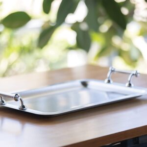 Service Ideas TRRTH2012BS Tray with Handle, Rectangular, Stainless Steel, 20" x 12.5", Silver