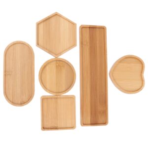 heallily 6pcs wood mosaic coaster plate diy cup mat making tray round square heart oval hexagon rectangle wood tray hot cup serving plate 26.5x7.3cm