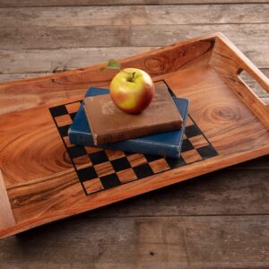 Wonder-ful Gifts Serving Tray with Chessboard - Chess and Checkers Pieces Included