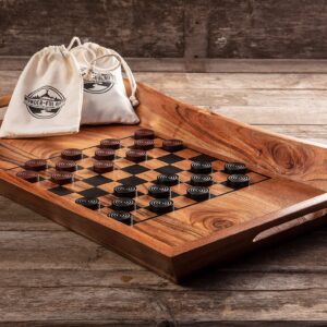 Wonder-ful Gifts Serving Tray with Chessboard - Chess and Checkers Pieces Included