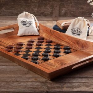 Wonder-ful Gifts Serving Tray with Chessboard - Chess and Checkers Pieces Included