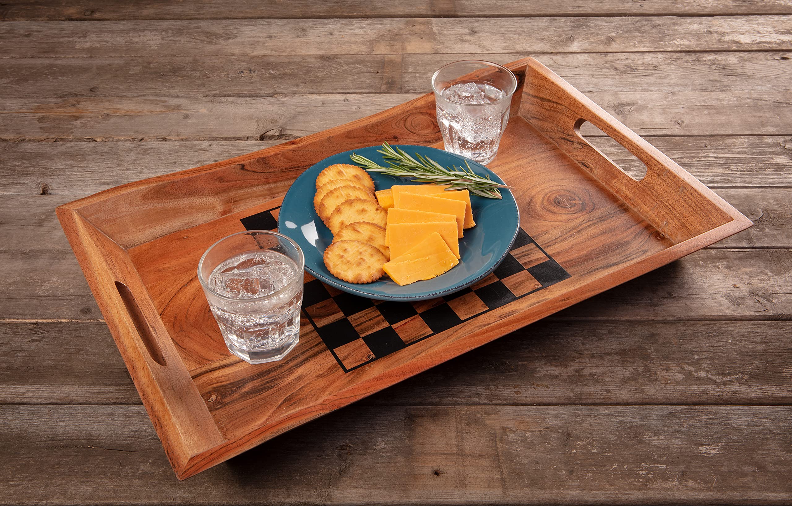 Wonder-ful Gifts Serving Tray with Chessboard - Chess and Checkers Pieces Included